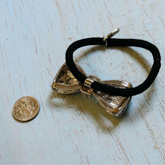Tasha Silver Crystal Bow Black Hair Tie - Picture 3 of 3
